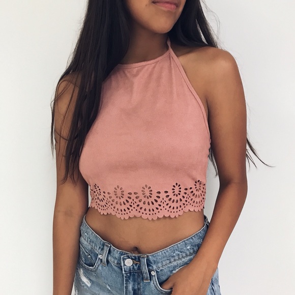 felicias Tops - 🔃🆕 Sachi - Light Mauve Vegan Suede Halter Top
